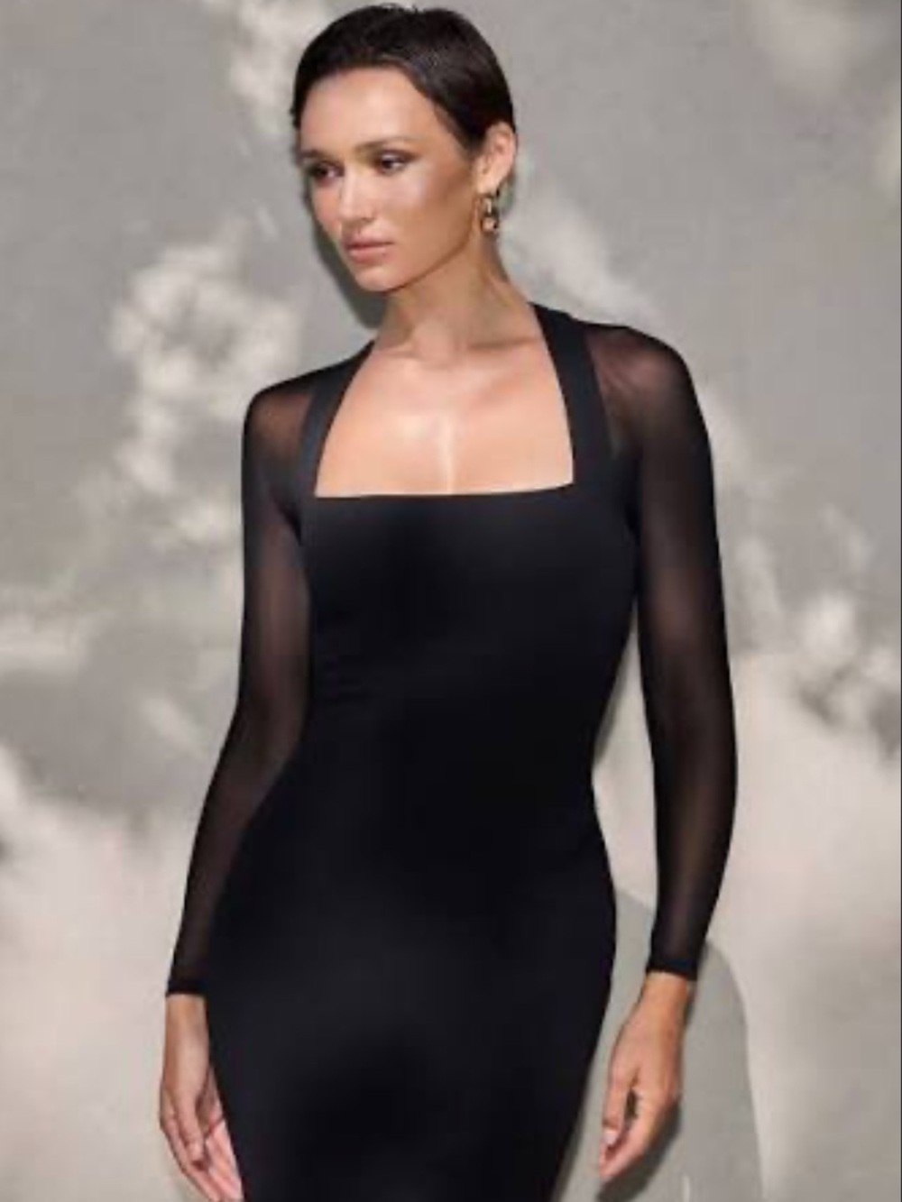 Revolve Nookie Amore Sheer-Sleeve Square Neck Dress